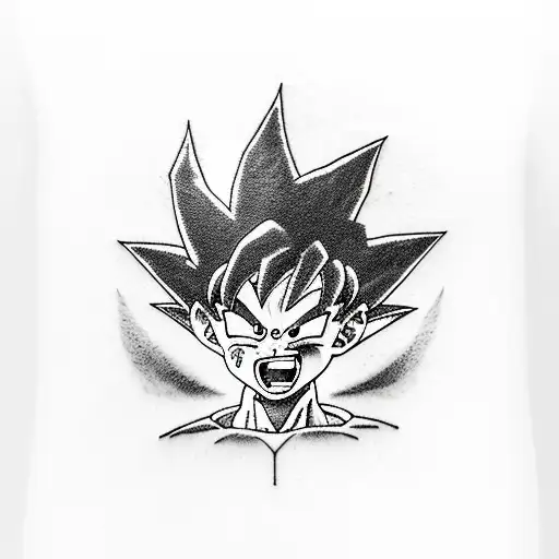 Goku kid jumpin while smiling of joy tattoo design idea