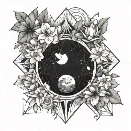 eris planet surrounded by flowers blooming tattoo design idea