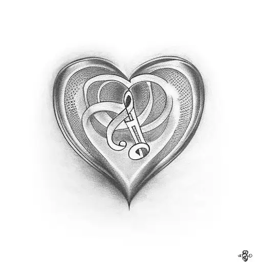 A tattoo of a music note heart with your daughter's initials incorporated into the design tattoo design idea