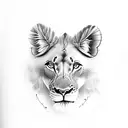 lioness, 3 cubs with names shellianna, nevaeh and mike tattoo design idea