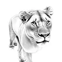 lioness, 3 cubs with names shellianna, nevaeh and mike tattoo design idea