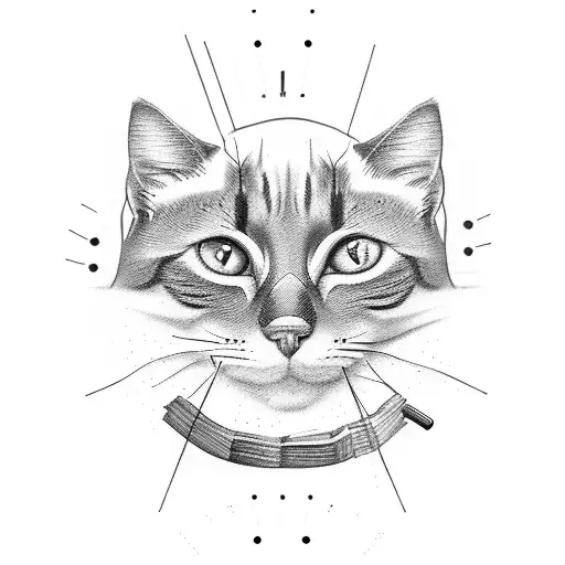 Create a tatoo of sewing machine with background of books, cats and fruits tattoo design idea