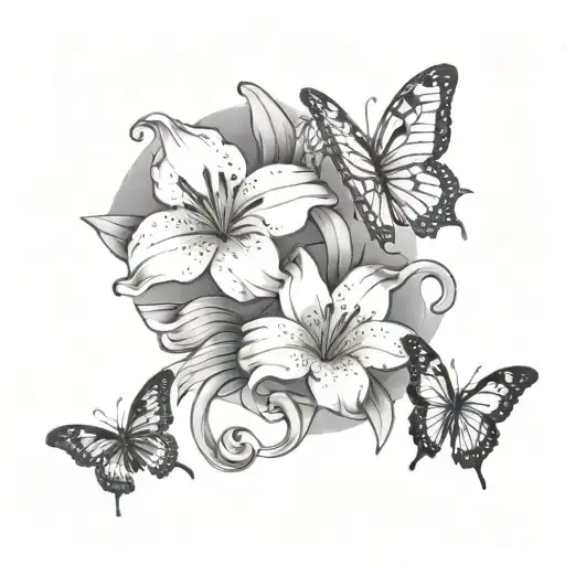 Semi colon butterfly and Lily flower and lil peep star shopping tattoo design idea