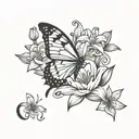 Semi colon butterfly and Lily flower and lil peep star shopping tattoo design idea