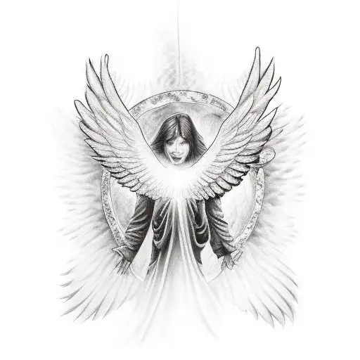 angle falling backwards from heaven with burning wings while someone reaches a hand out to him tattoo design idea
