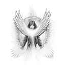 angle falling backwards from heaven with burning wings while someone reaches a hand out to him tattoo design idea