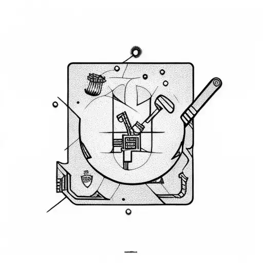 A circuit board design with golf clubs and a cavoodle silhouette tattoo design idea