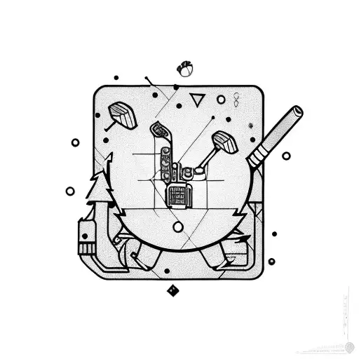 A circuit board design with golf clubs and a cavoodle silhouette tattoo design idea