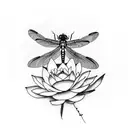 dragonfly with roses behind and lotus flower tattoo design idea
