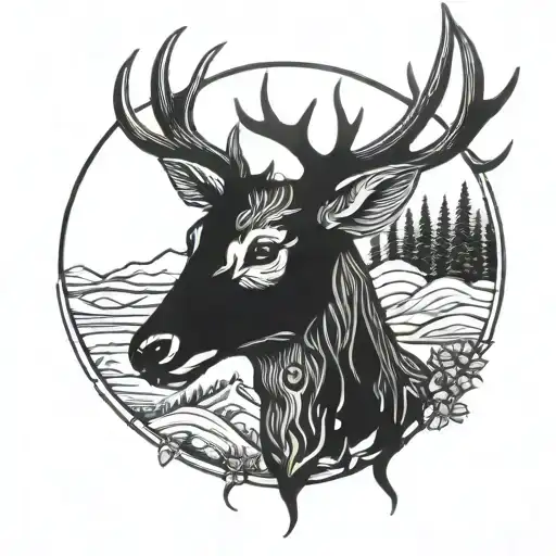 black out sleeve with deer  tattoo design idea