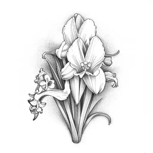 daffodil, gladiolus, Lily of the valley tattoo design idea