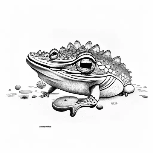 sapo bruxo com chapeu, plantas e folhas, na natureza cogumelos tattoo design idea