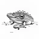 sapo bruxo com chapeu, plantas e folhas, na natureza cogumelos tattoo design idea