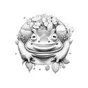 sapo bruxo com chapeu, plantas e folhas, na natureza cogumelos tattoo design idea