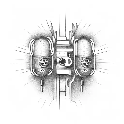 zipper in the center, pill around it, theatrical mask, lathe, CCTV camera, "7c9", black hat, handcuffs, barred window tattoo design idea