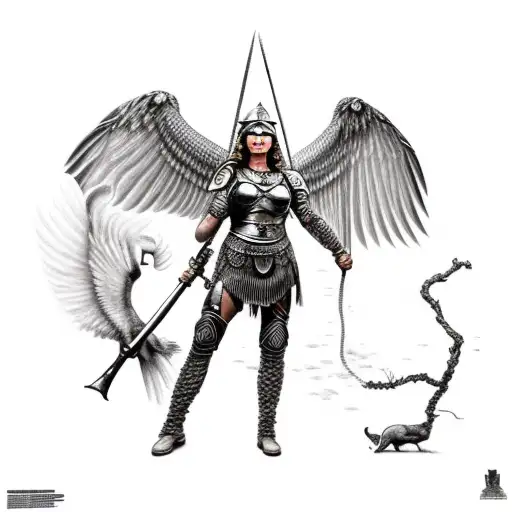 valkyrie warrior woman in battle killing someone tattoo design idea