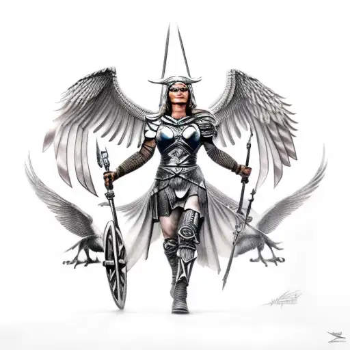valkyrie warrior woman in battle tattoo design idea