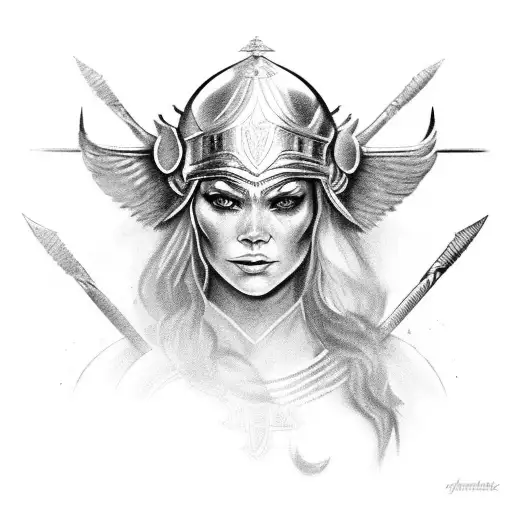 valkyrie warrior woman in battle tattoo design idea