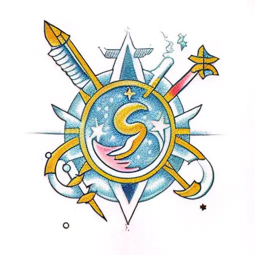 sagittarius and jupiter glyph combined tattoo design idea