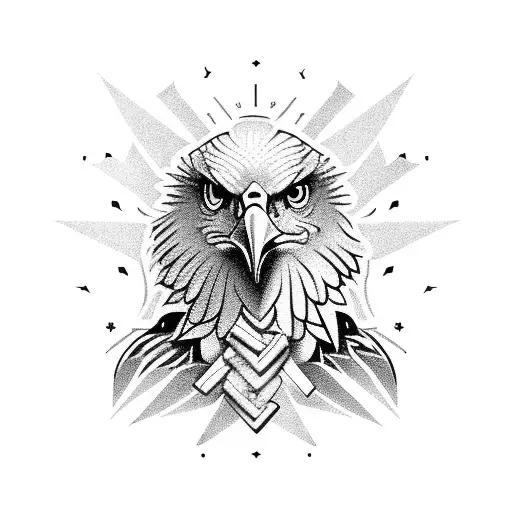 A fierce eagle holding a bag of money in its talons tattoo design idea