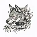wolf with skeleton hand tattoo design idea
