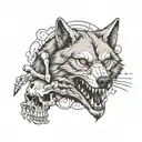wolf with skeleton hand tattoo design idea