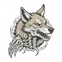wolf with skeleton hand tattoo design idea
