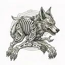 wolf with skeleton hand tattoo design idea