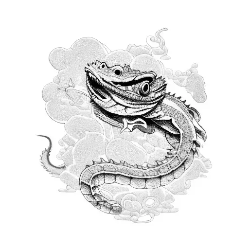 blue Chinese porcelain pattern with a hidden bearded dragon  tattoo design idea