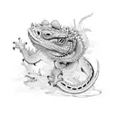 blue Chinese porcelain pattern with a hidden bearded dragon  tattoo design idea