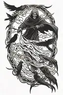 reaper with crows flying away tattoo design idea