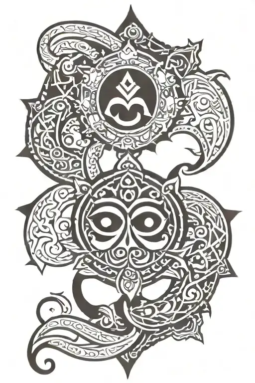 trishul Om and damru along tattoo design idea