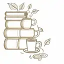 A stack of books with coffee cups on top, surrounded by falling leaves tattoo design idea