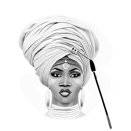 Senegalese woman with traditional attire and a microphone tattoo design idea
