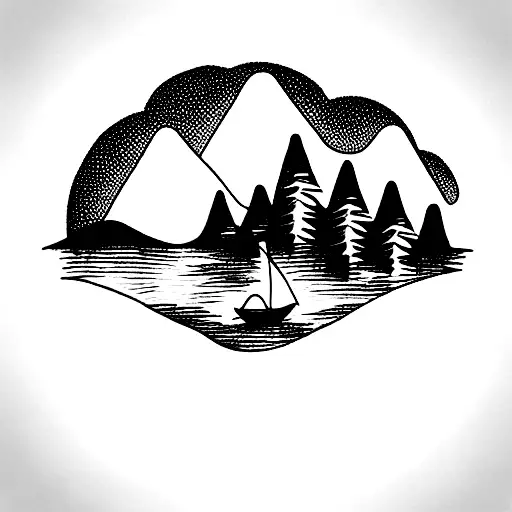 boat on top of a mountain with a forest below symbolizing my own path tattoo design idea