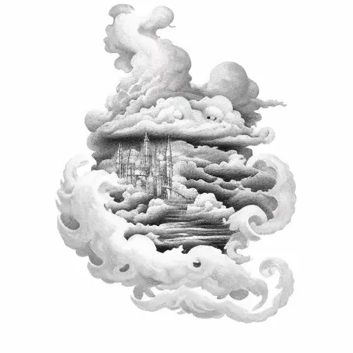 quote from the bible with clouds, heaven stairs, etc. tattoo design idea