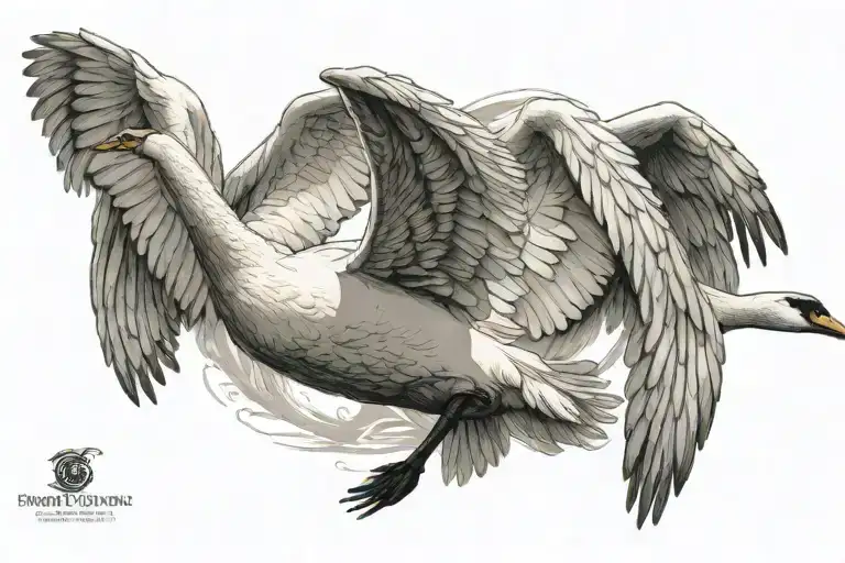 swan with wings flying tattoo design idea