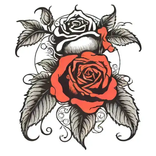 single rose with a skull in center of the rose like a bud tattoo design idea