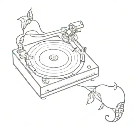 Vynl record player with vines tattoo design idea