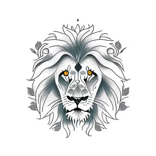 lion roaring with falling Japanese blossoms for thigh tattoos  tattoo design idea