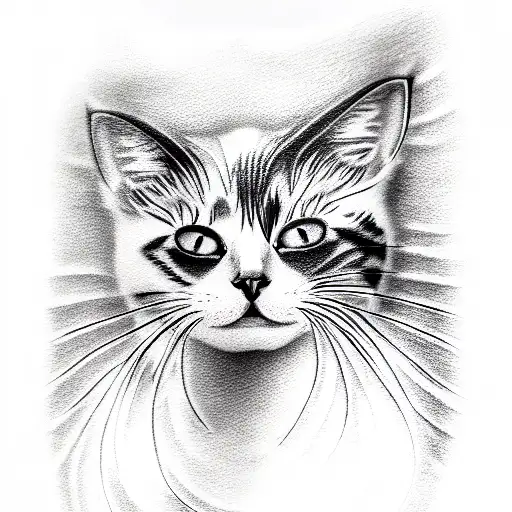 cat, visual kei, foggy white gold, soft style cinematic lighting, photorealistic tattoo design idea