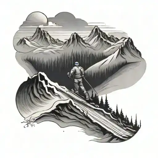 A tattoo design of a ski slope with greek mythology figures in the background tattoo design idea