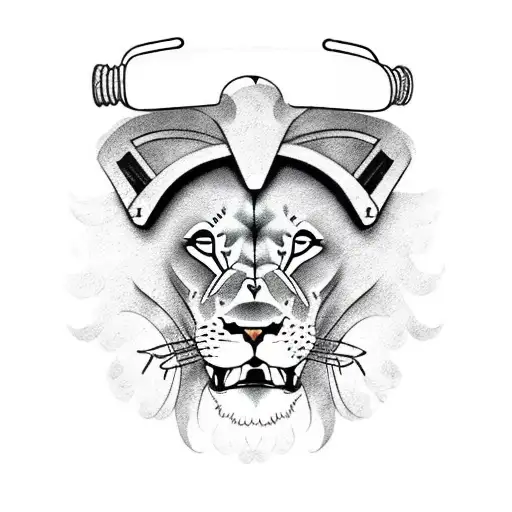 A lion wearing a skateboard helmet and gripping a skateboard with its claws tattoo design idea