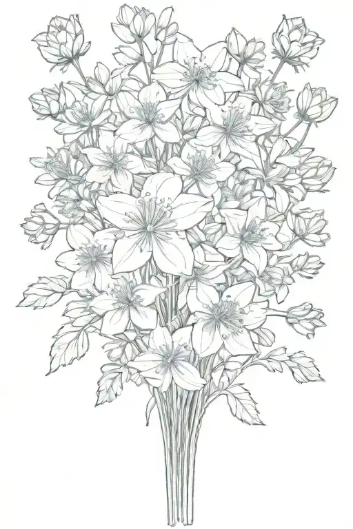 flower arrangement. This arrangement includes chives, lemon balm, time, Colorado blue columbine tattoo design idea