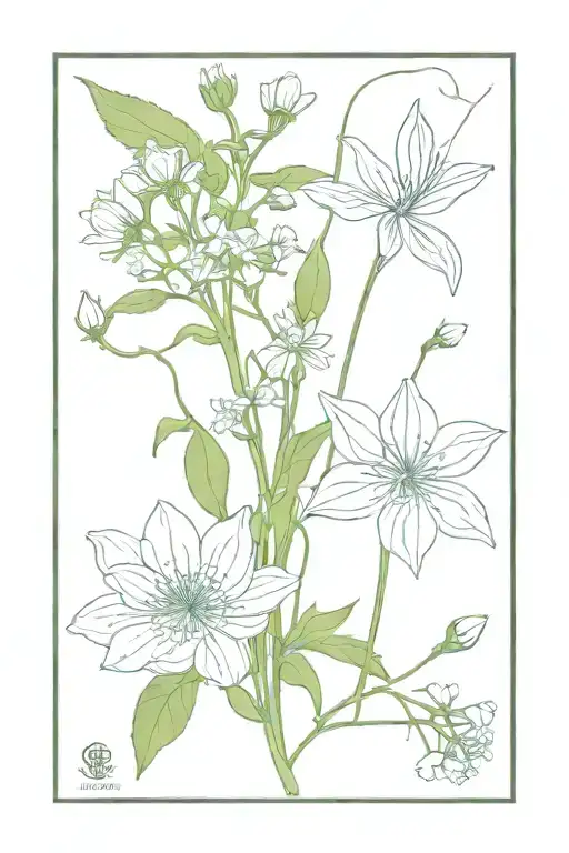 flower arrangement. This arrangement includes chives, lemon balm, time, Colorado blue columbine tattoo design idea