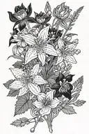 flower arrangement. This arrangement includes chives, lemon balm, time, Colorado blue columbine tattoo design idea