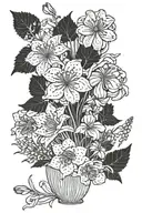 flower arrangement. This arrangement includes chives, lemon balm, time, Colorado blue columbine tattoo design idea