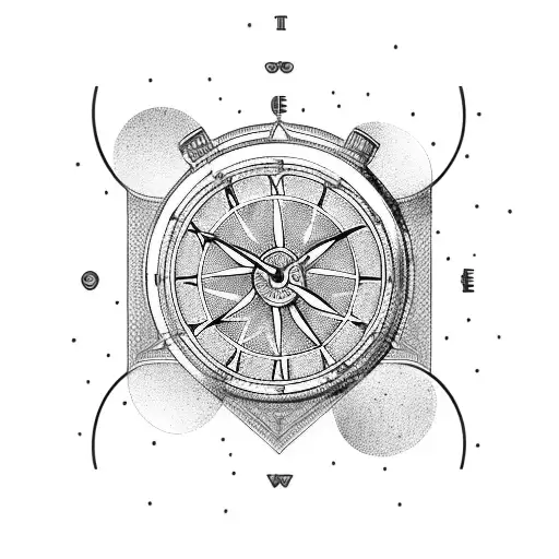 a clock with a motorcycle wheel as a dial and Roman numerals tattoo design idea