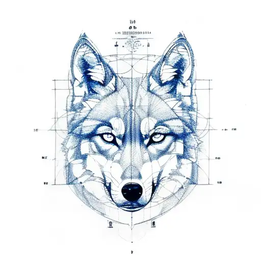 A sketch-style tattoo of an architect's blueprint with a wolf incorporated into the design tattoo design idea