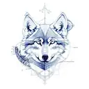 A sketch-style tattoo of an architect's blueprint with a wolf incorporated into the design tattoo design idea